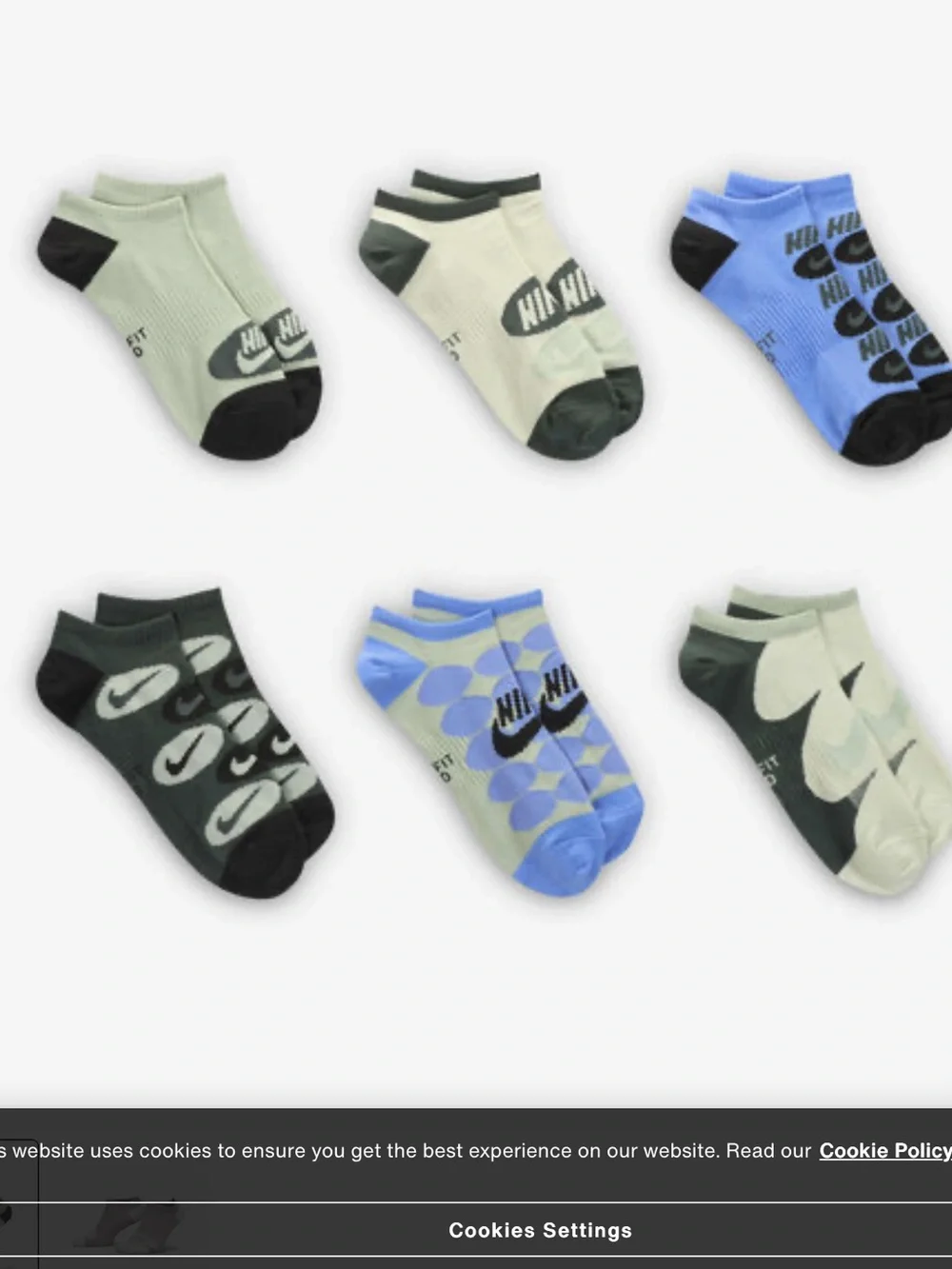 NWT 6 Pack of Nike Everyday Lightweight Training No-Show Socks Drifit Green Blu